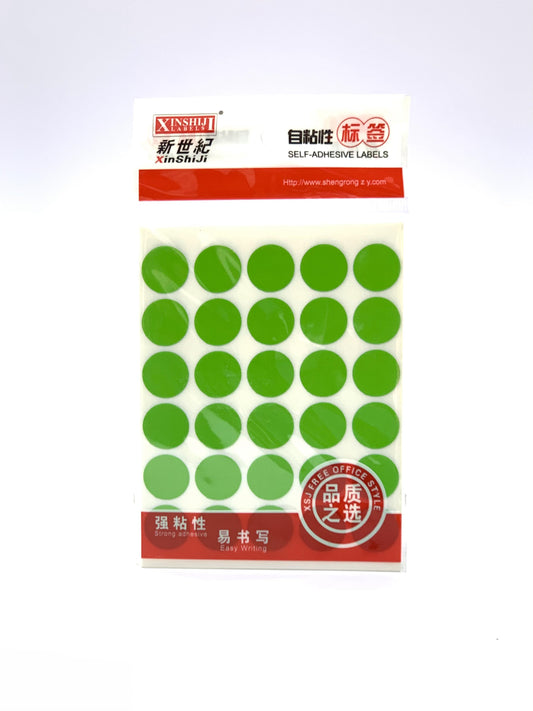 SELF ADHESIVE GREEN ROUND LABEL 1X10 SHEETS