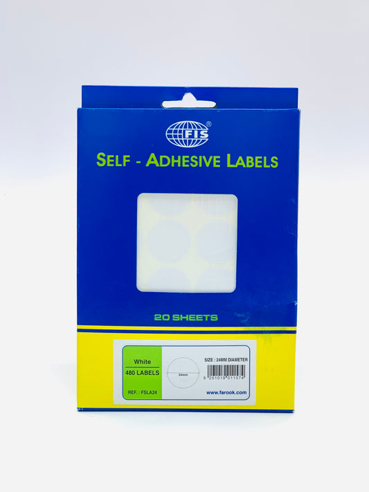 FIS SELF ADHESIVE WHITE LABELS 24 MM DIAMETER 480 LABELS