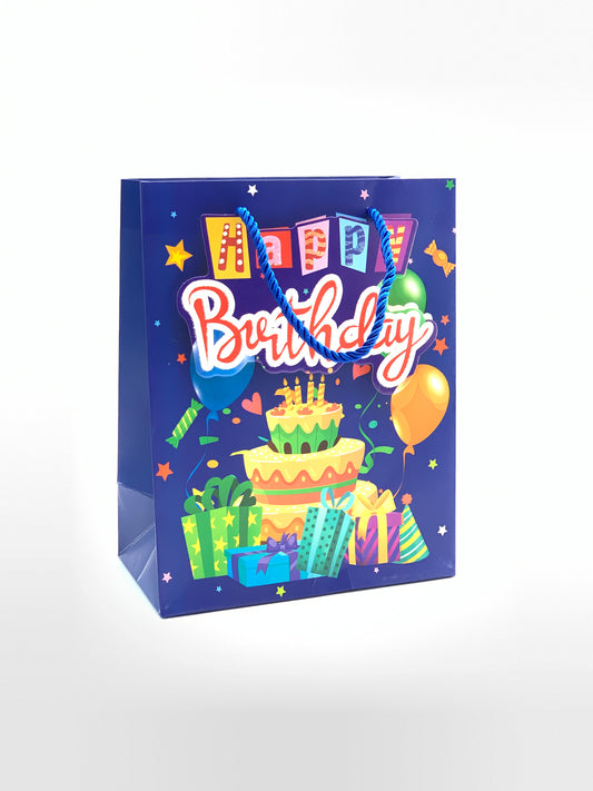 GIFT BAG BLUE WITH HAPPY BIRTHDAY DESIGN