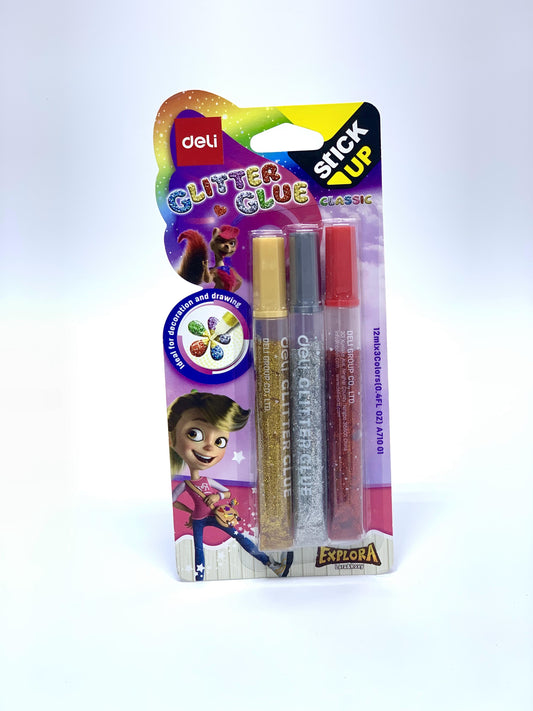 Deli Glitter Glue Tube 3-Pieces 12 ml, Multicolour