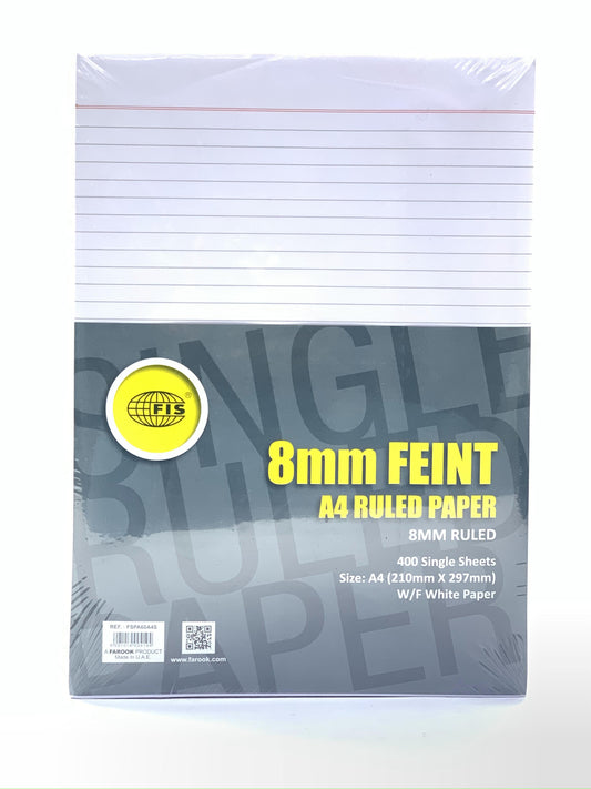 FIS Single 8 mm Feint Ruled Paper, 400 Single Sheets, A4 Size