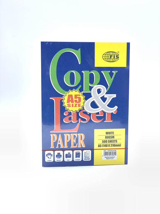 FIS Copy & Laser Photocopy Paper, 500 Sheets, White, 80 gsm, A5 (148 x 210 mm) Size