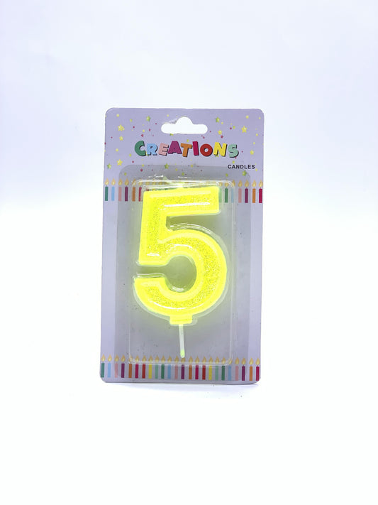 BIRTHDAY CANDLE NO 5 YELLOW NEON