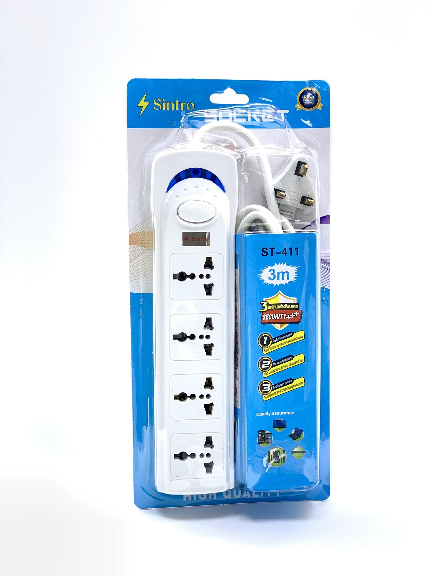 SINTRO 4 Way individual Extension Socket 3 M