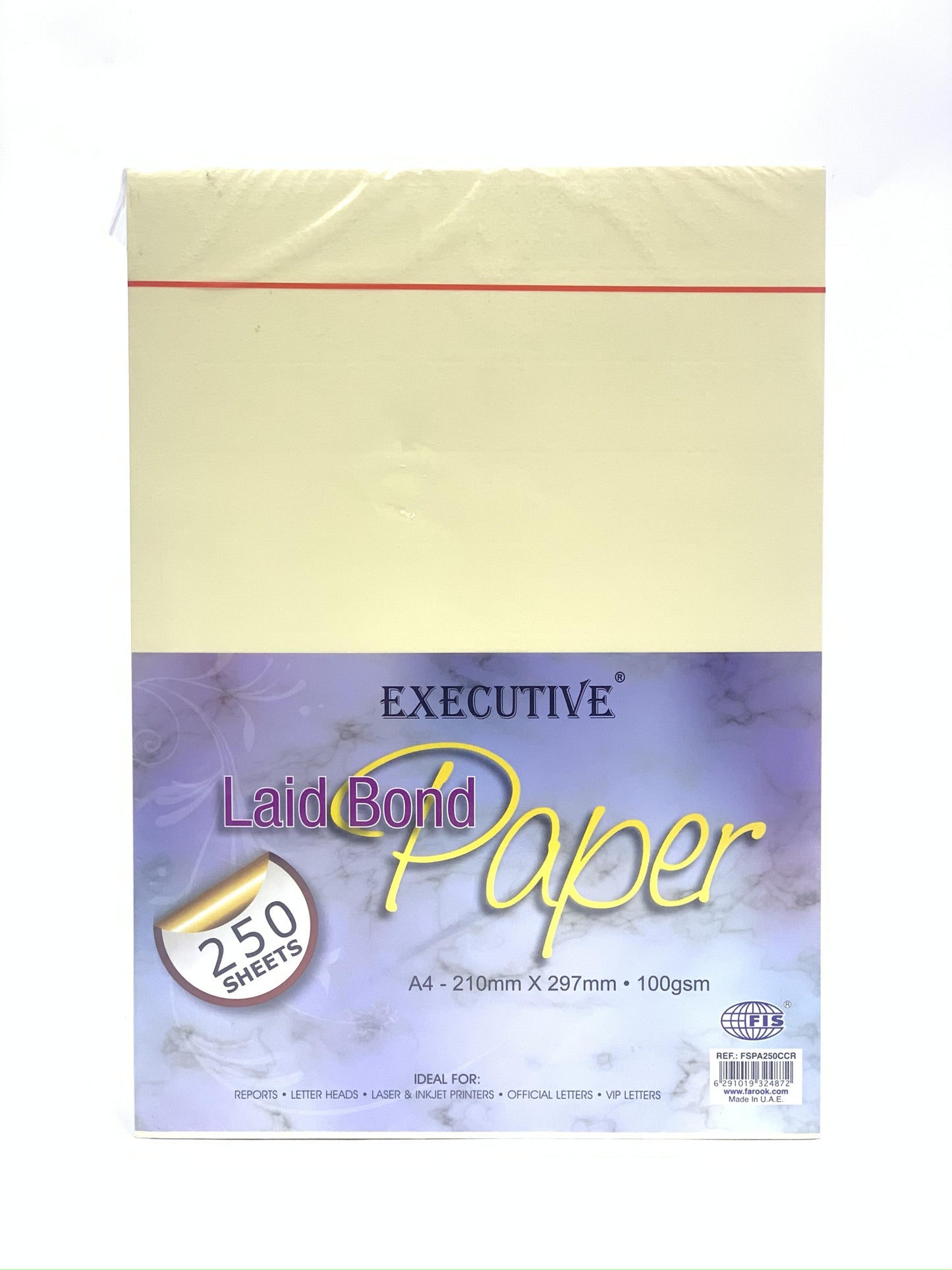 FIS Executive Laid Bond Paper, 250 Sheets, 100 gsm, Cream  Color, A4 Size -