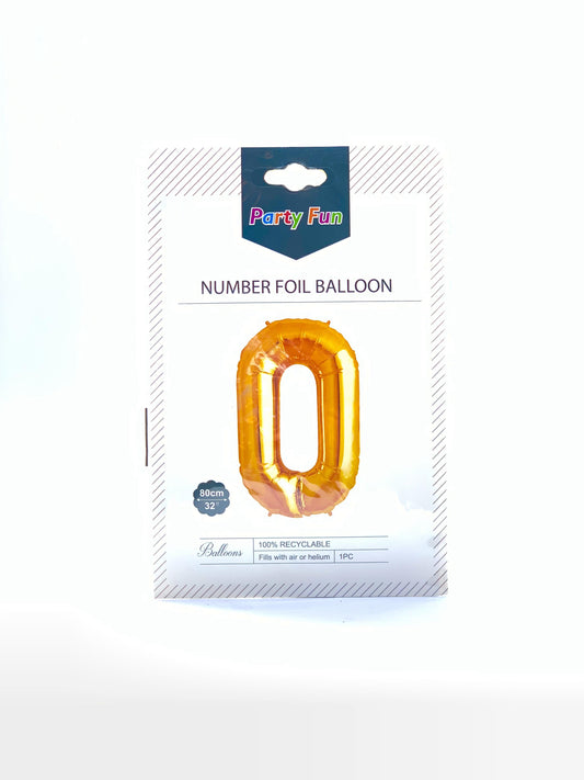 NUMBER FOIL BALLOON 0 GOLD 32"