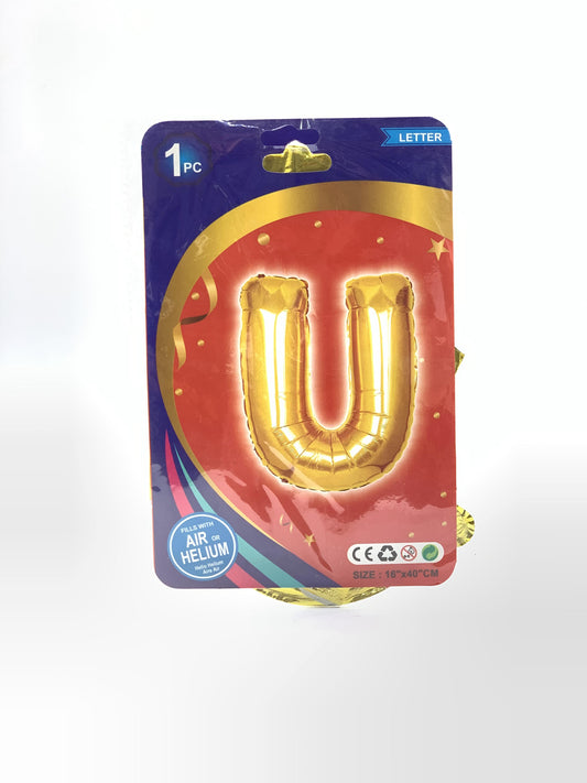 FOIL BALLOON  LETTER U GOLD 16X40CM