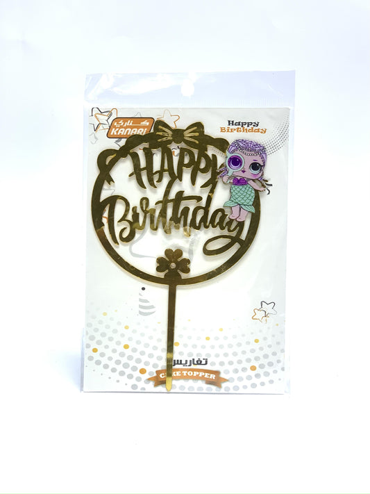 KANARI HAPPY BIRTHDAY CAKE TOPPER GOLD ROUND