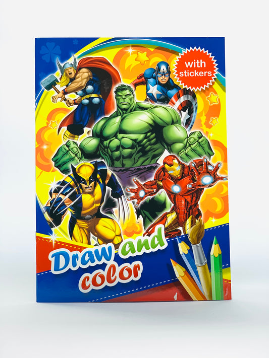 MARVEL HEROS DRAW AND COLOR WITH STICKERS BOOK