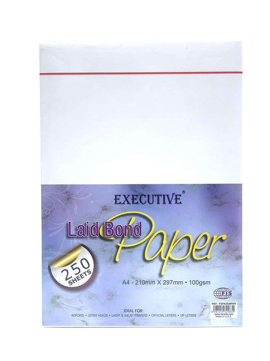 FIS Executive Laid Bond Paper, 250 Sheets, 100 gsm, Moon Beam White Color, A4 Size - FSPA250MWH