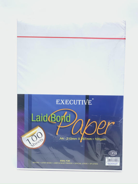 FIS Executive Laid Bond Paper, 100 Sheets, 100 gsm, white Color, A4 Size - FSPA100O