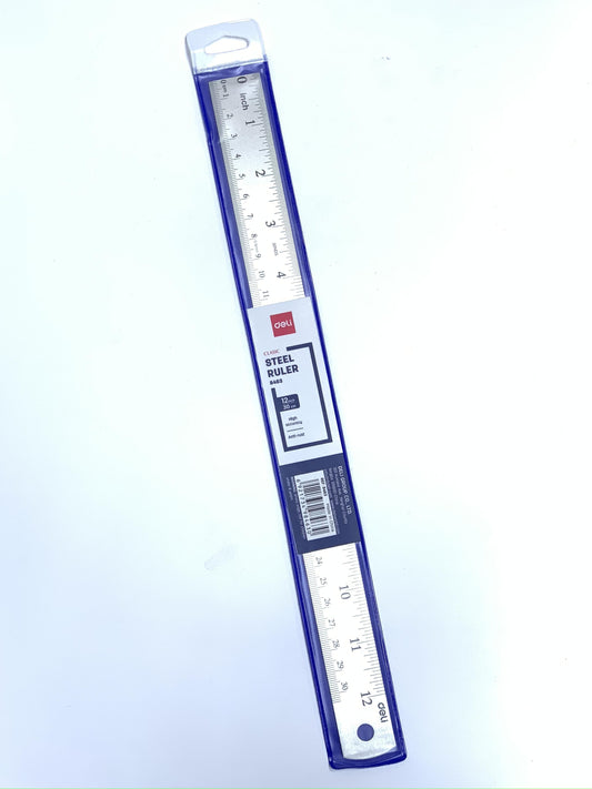 Deli  Stainless Steel Ruler, 30 cm Silver