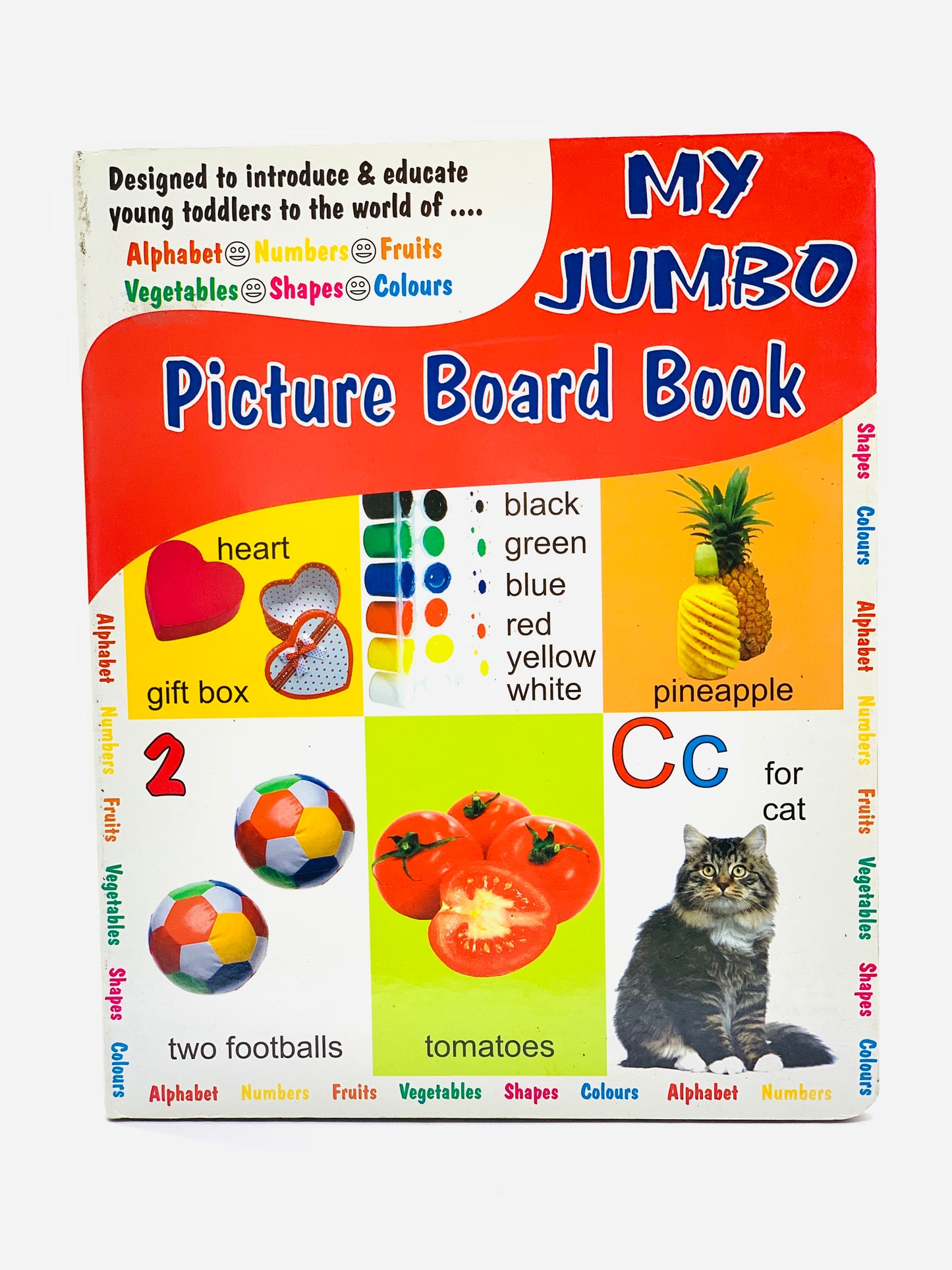 MY JUMBO PICTURE BOARD BOOK ALPHABET - NUMBERS -FRUITS -VEGETABLES -SHAPE -COLOURS EDUCATION BOOK