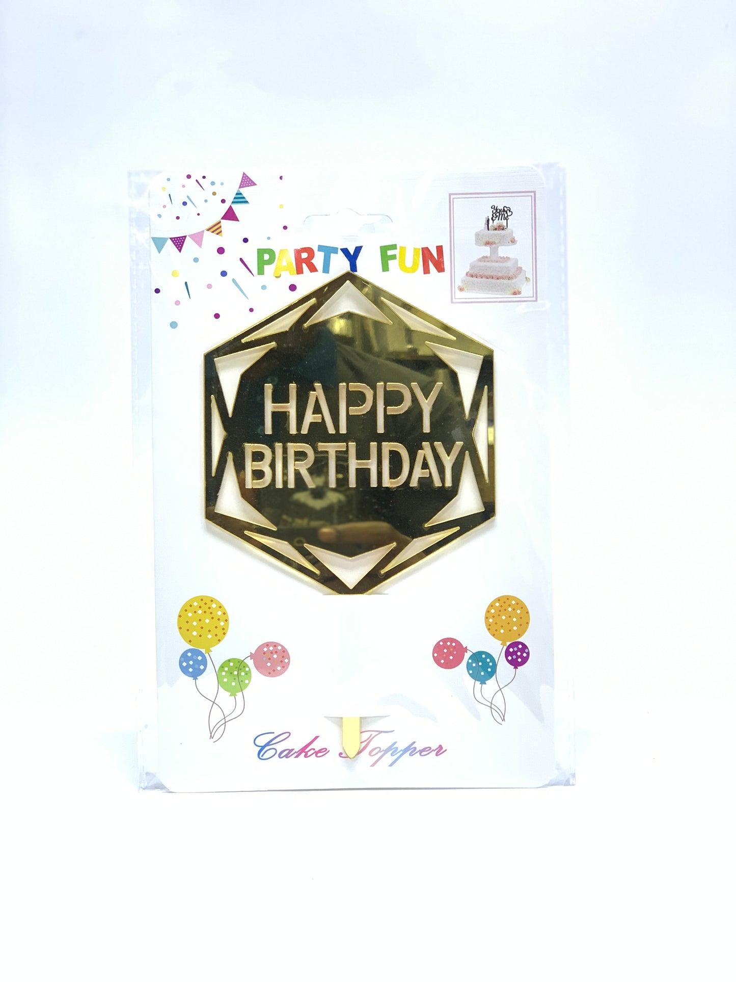 PARTY FUN HAPPY BIRTHDAY CAKE TOPPER GOLD