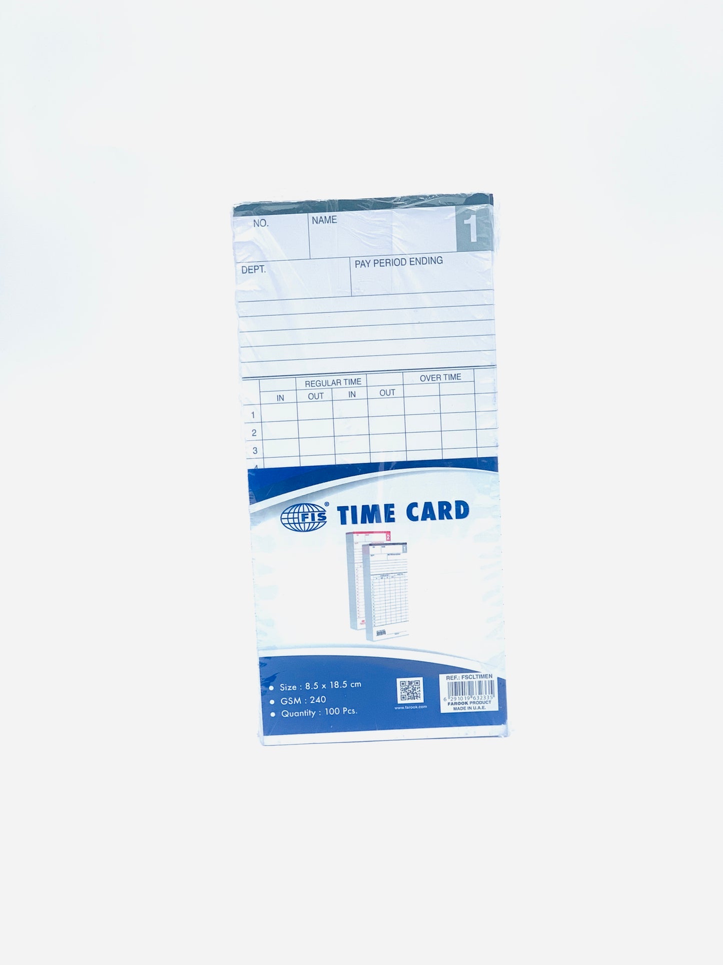 FIS Time Card 240gsm, 85x185mm, White 100-Piece - FSCLTIMEN