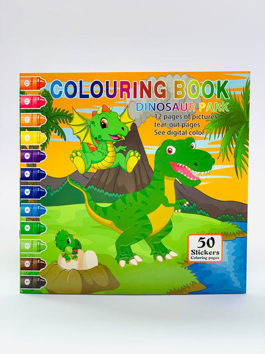 DINOSAUR PARK COLORING BOOK 12 PAGES OF PICTURES 50 STICKERS BOOK