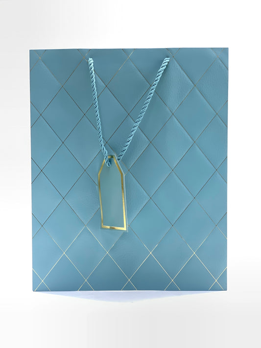 GIFT BAG DARK BLUE DIAMOND CUTTING GOLD BORDER