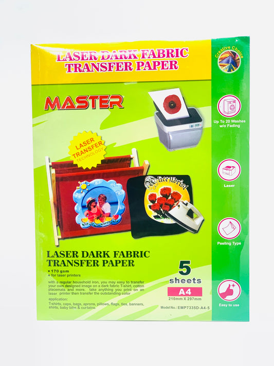 LASER DARK FABRIC  TRANSFER PAPER A4 (5 SHEETS )