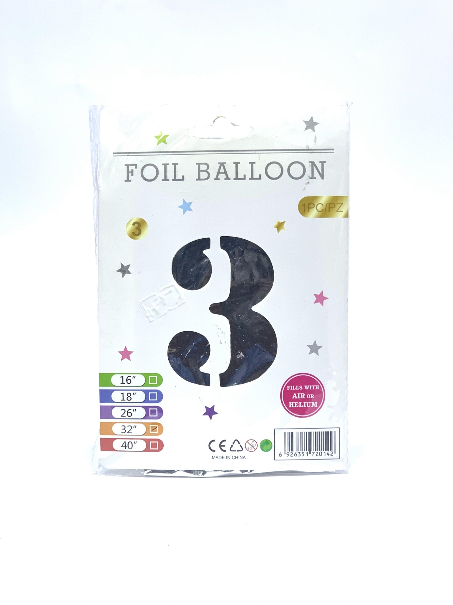 NO 3 FOIL BALLOON BLACK 32"