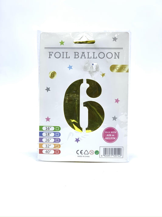 NO 6 FOIL BALLOON GOLD 32"