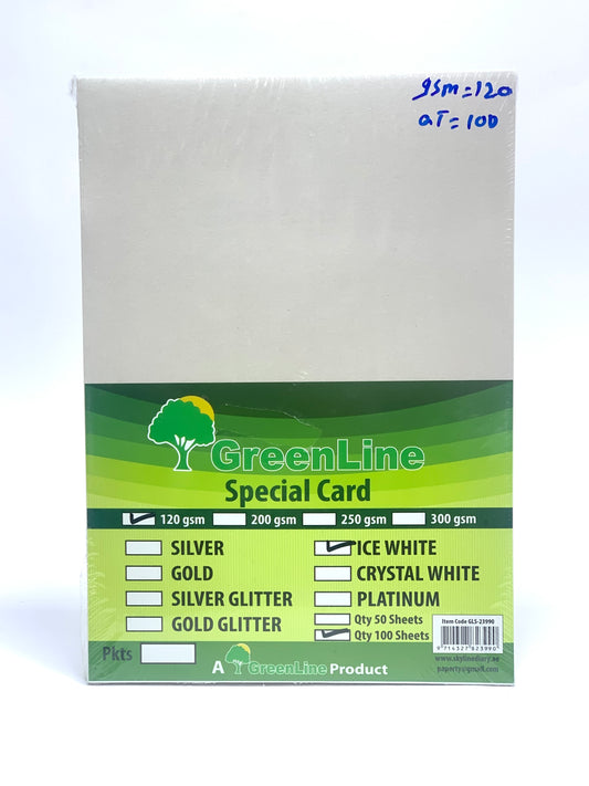 GREEN LINE SPECIAL  CARD 120 GSM (100 SHEET A4 )ICE WHITE