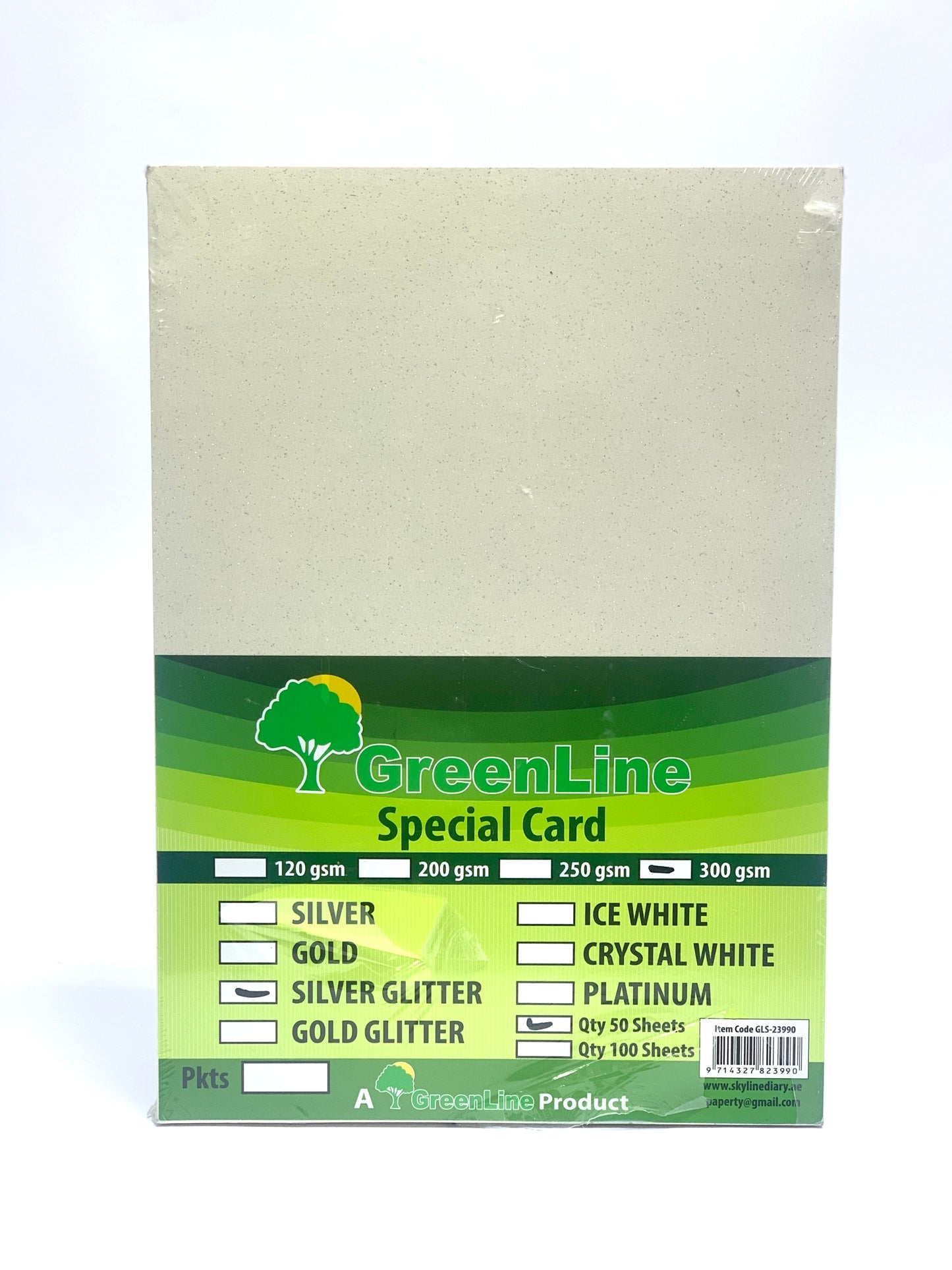 GREEN LINE SPECIAL CARD SIVER GLITTER 300 GSM (50 SHEETS )