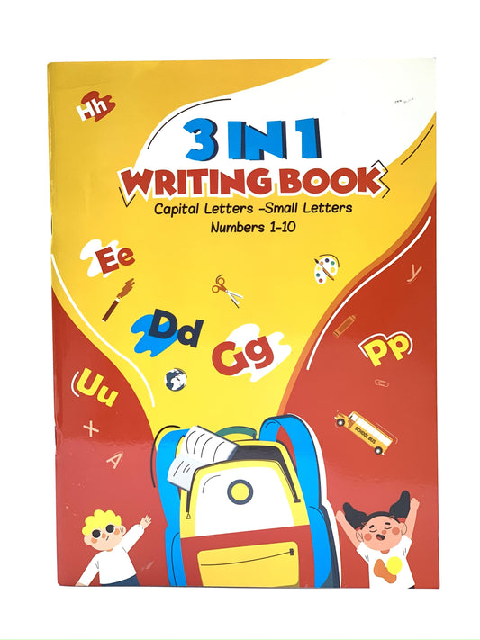 3IN1 WRITING BOOK CAPITAL LETTER SMALL LETTERS NUMBERS 1-10