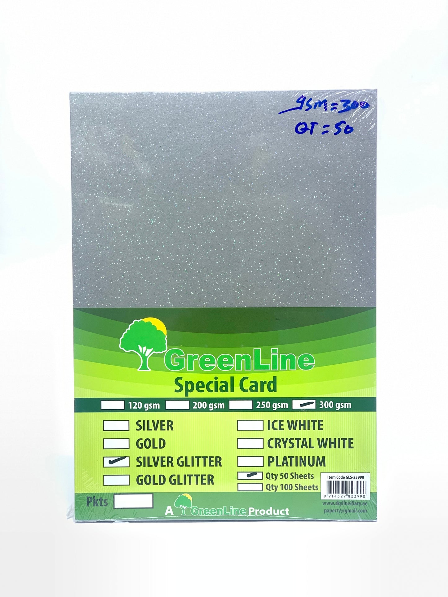 GREEN LINE SPECIAL CARD  SILVER GLITTER 300 GSM (50 SHEETS ) A4