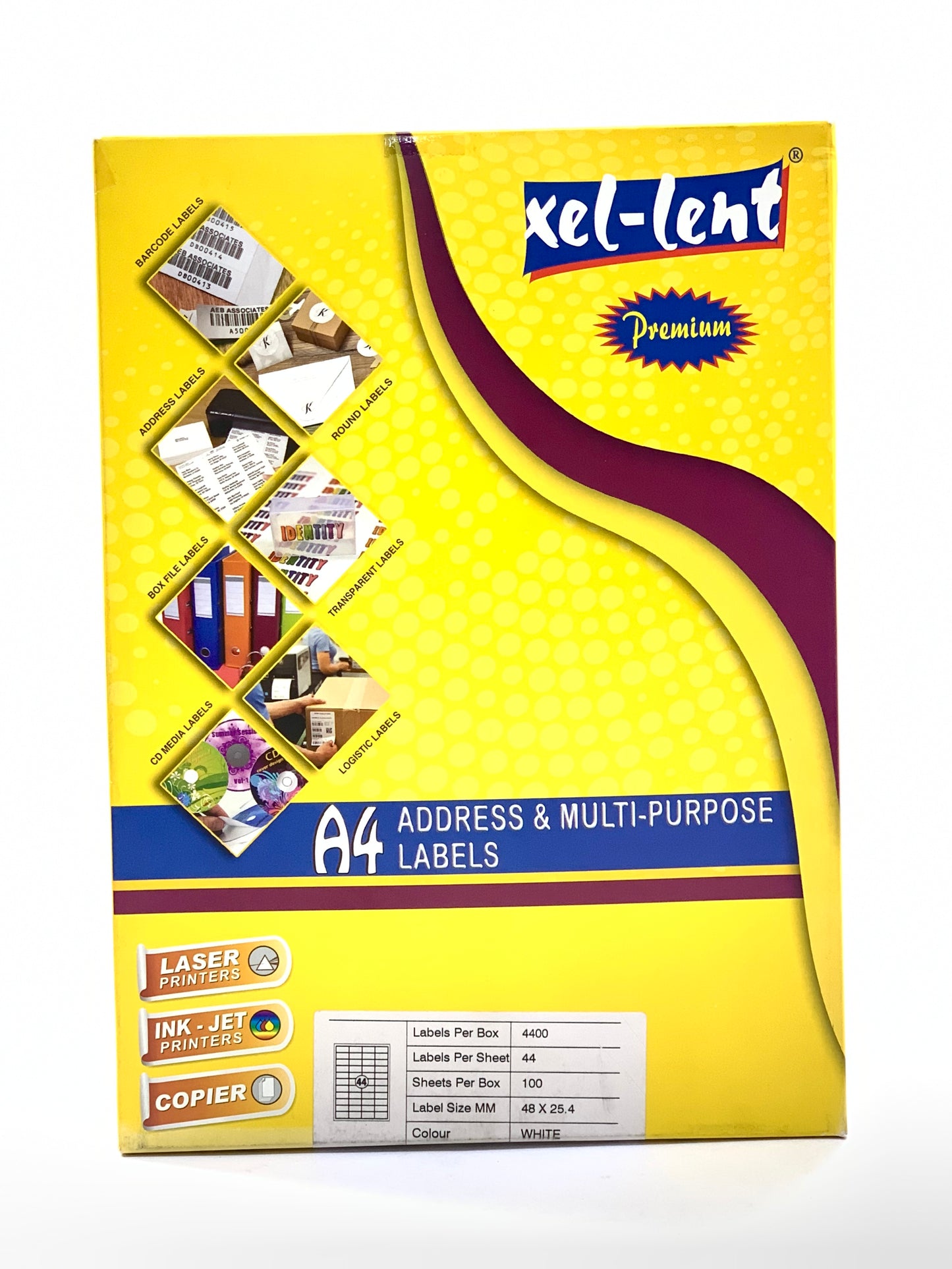 Xel-lent 44 ملصق/ورقة A4 LFL00035 48.3x25.4 ملم (pkt/100) العلامة التجارية / المنشأ: Xel-lent