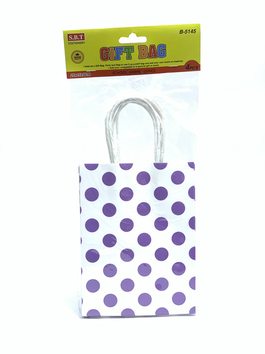 PAPER GIFT BAG WHITE WITH PURPLE DESIGN 4 PCS IN PACK