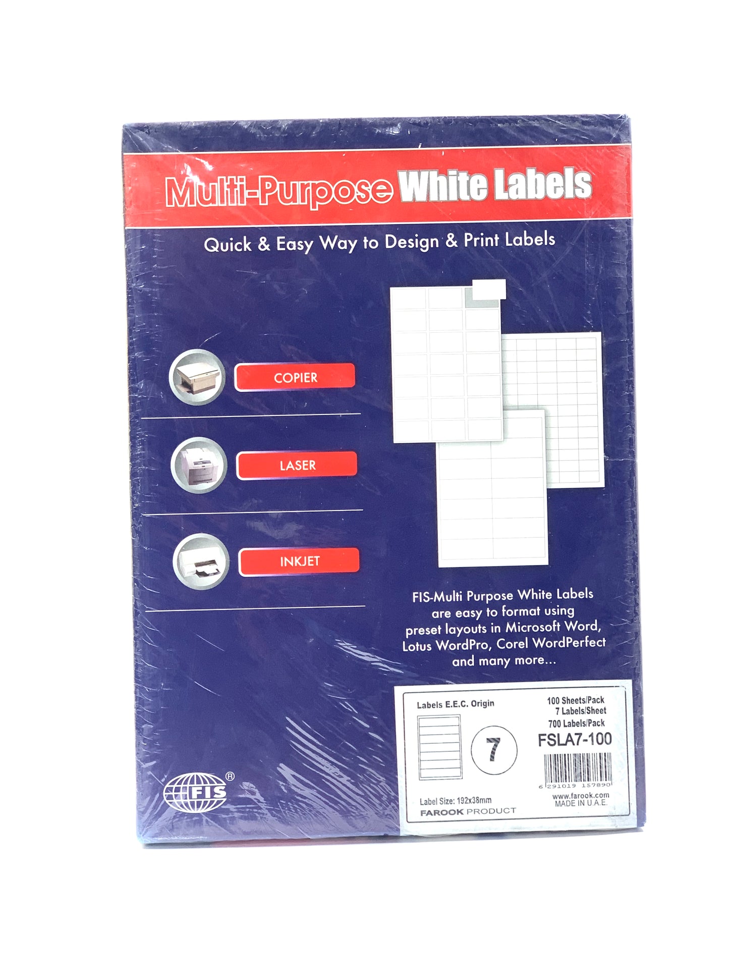 FIS Multipurpose Laser Labels, Colour White, Size 70X35MM (7 Stickers x 100 Sheet) A4 Size, E.U. Origin Material