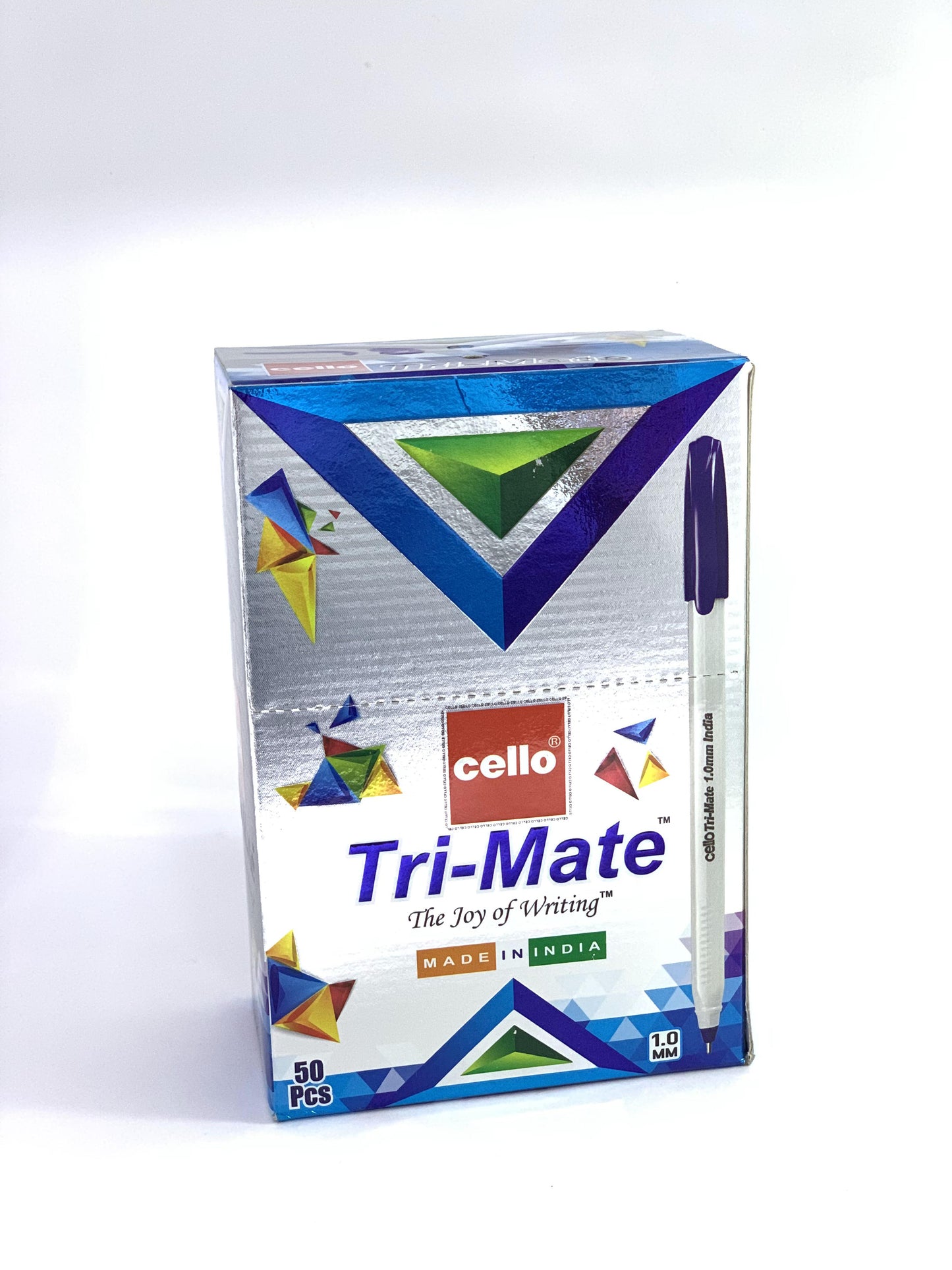 Cello Tri-Mate Ballpoint Pen, 1.0mm (50 Pieces, Blue)