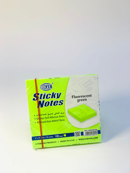 NEON STICKY NOTES 3X3 GREEN COLOR