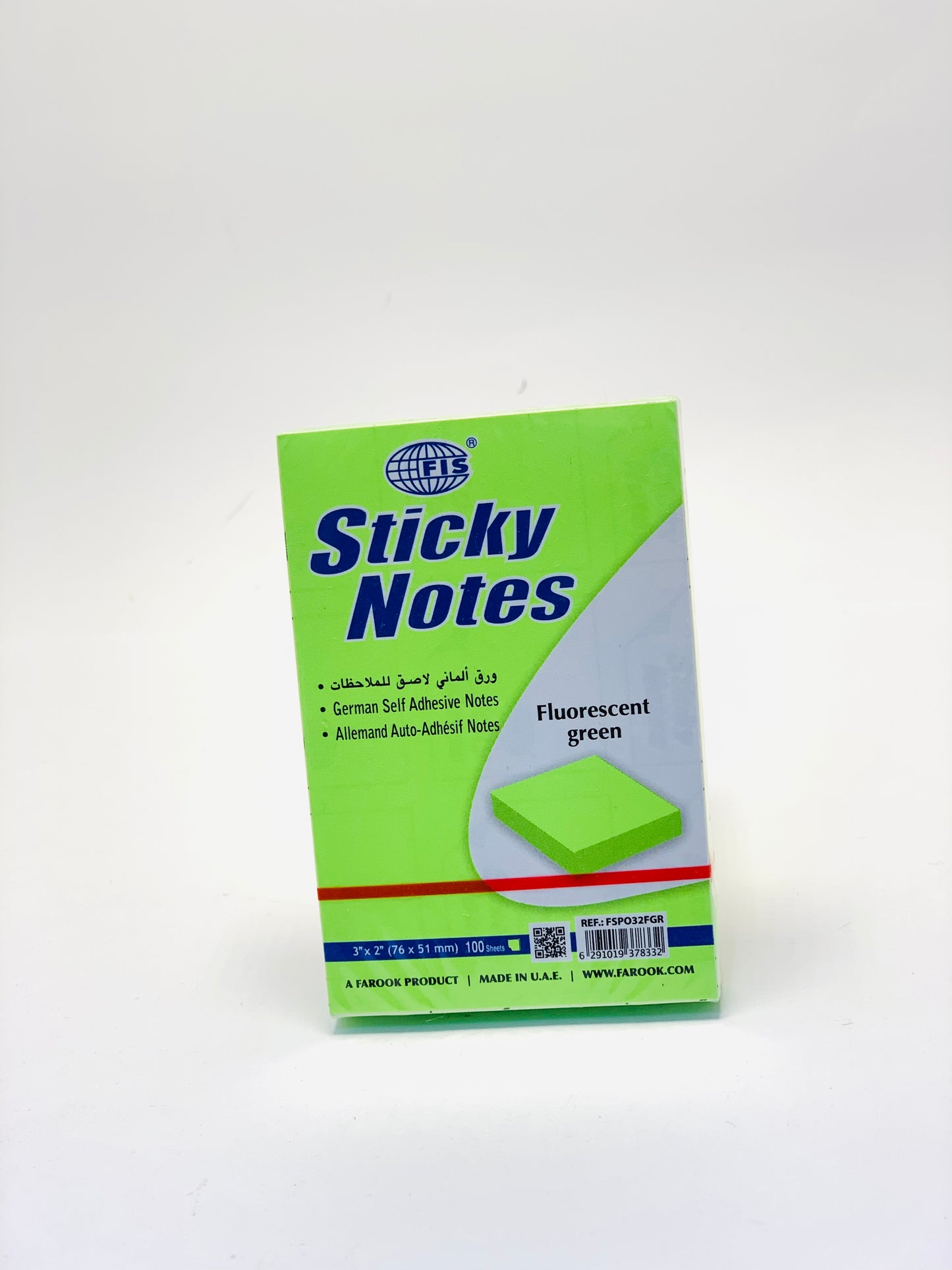 FLOURESCENT STICKY NOTES 3X2 FIS GR