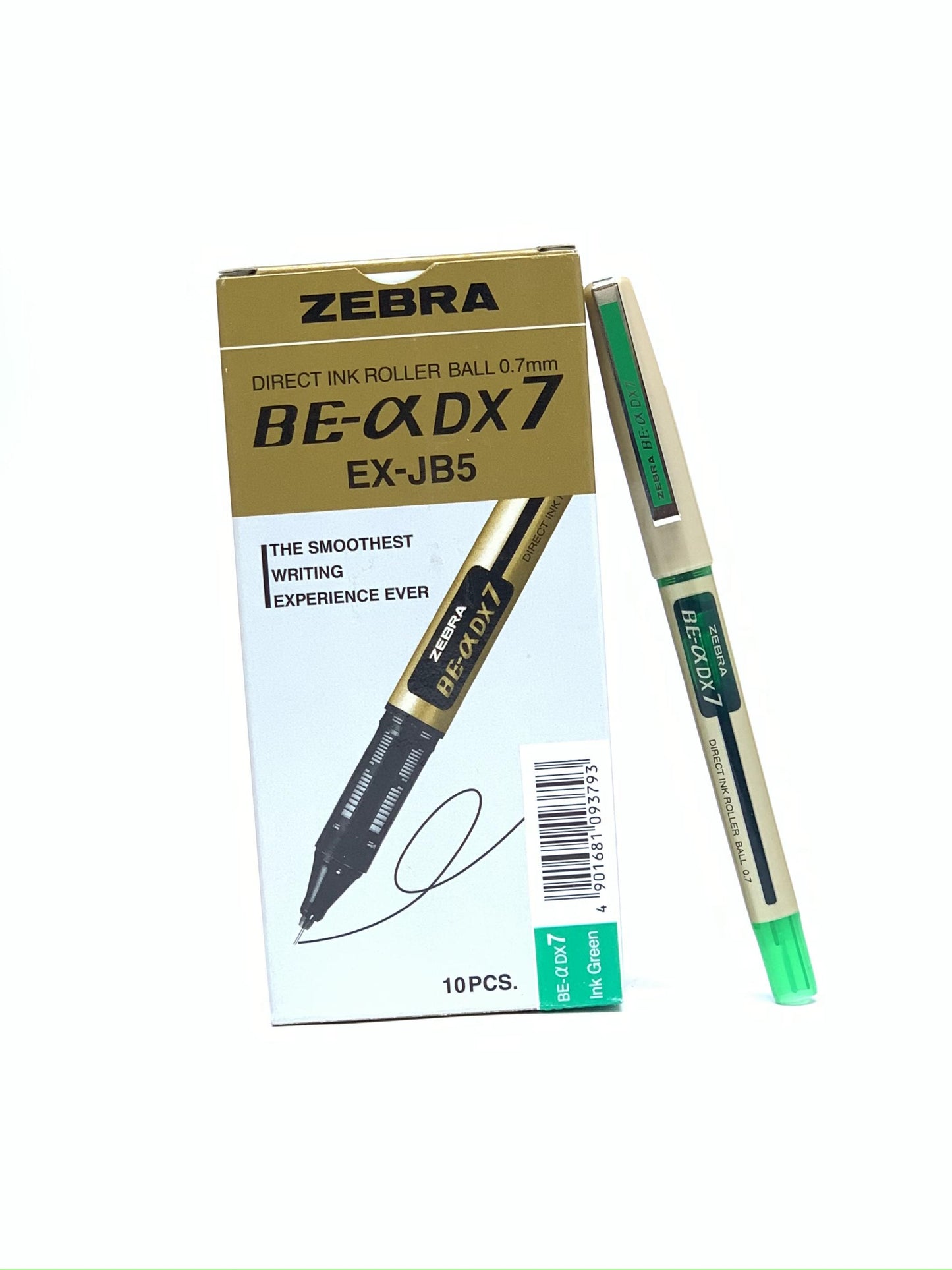 ZEBRA BE-DX 7 0.7MM GREEN INK ROLLER BALL PEN PACK OF 10