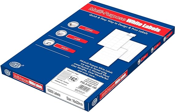 FIS Multipurpose Laser Labels, Colour White, Size 16X22MM (162 Stickers x 100 Sheet) A4 Size, E.U. Origin Material - FSLA162-100 Visit the FIS Store