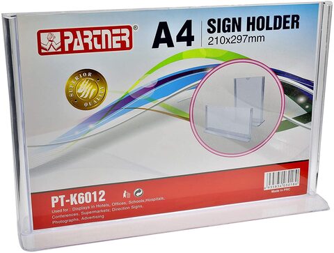 Generic Partner Acrylic Sign Holder T Shape A4 Horizontal