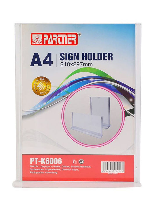 Acrylic Sign Holder 2 sided A4 size 210 x 297 mm T Base